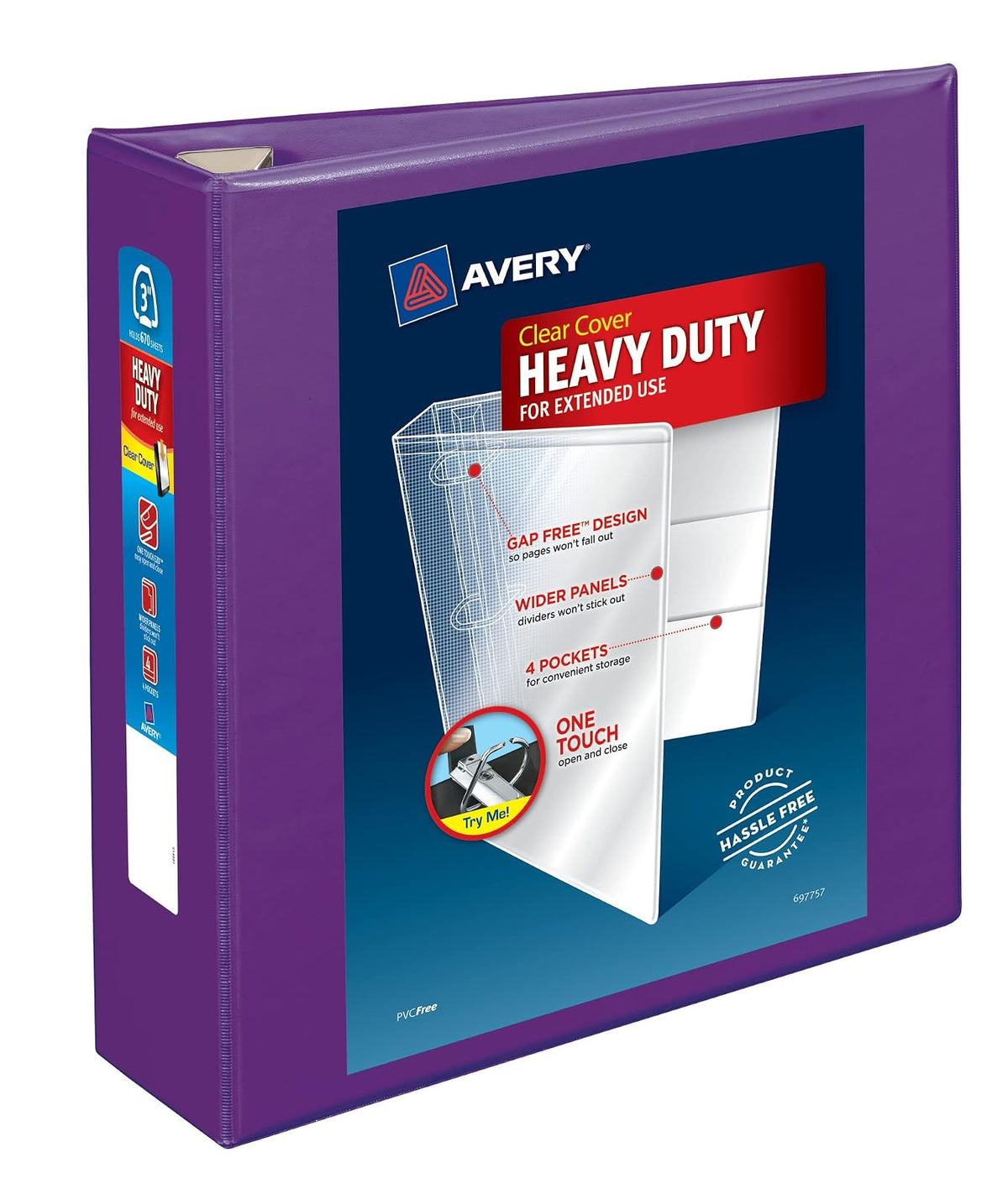 Avery Heavy Duty View - Carpeta de 3 anillas, anillos EZD de un toque de 3 pulgadas, 1 carpeta púrpura (79810)