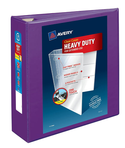 Avery Heavy Duty View - Carpeta de 3 anillas, anillos EZD de un toque de 3 pulgadas, 1 carpeta púrpura (79810)
