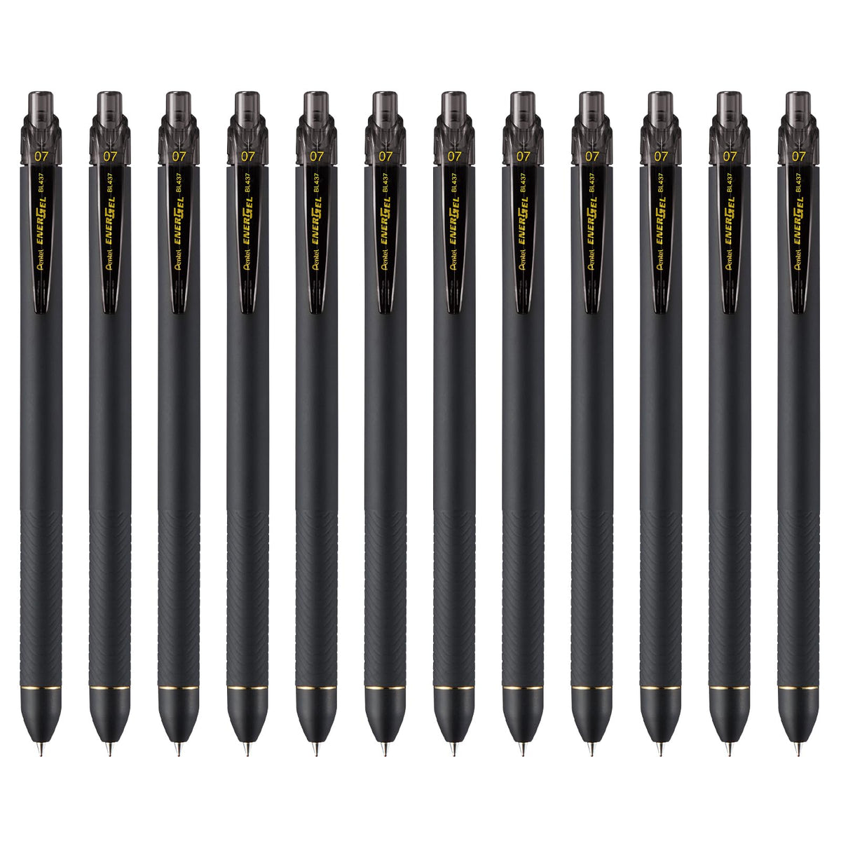 Pentel Energel Bolígrafo Tinta Gel Líquida, Retráctil, Punto Fino, 0.7 mm, Tinta Negra, Caja con 12 Piezas, -A