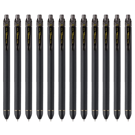 Pentel Energel Bolígrafo Tinta Gel Líquida, Retráctil, Punto Fino, 0.7 mm, Tinta Negra, Caja con 12 Piezas, -A