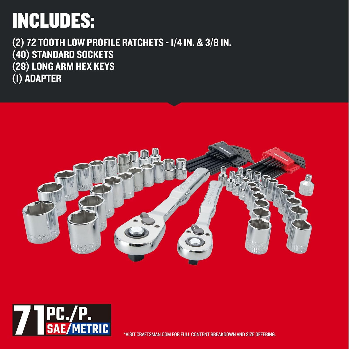 CRAFTSMAN Versastack CMMT45171 - Juego de herramientas mecánicas de 0.64 y 0.95 cm, 71 piezas