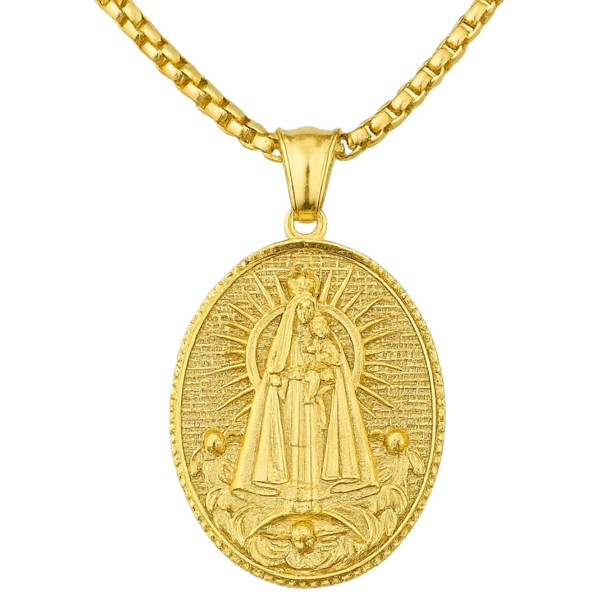 XYPHIELLE Collar de la Virgen María - Collar Dorado para Mujer 18K Bañado en Oro - Regalo Religioso Elegante para Madre Bautismo Comunión - Colgante de Plata con Detalle Minimalista