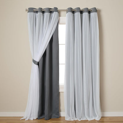 Exclusive Home Cortinas Talia con Ojales, Doble Capa - Negro (Black Pearl) - 132An x 274.3Al cm (2 Paneles)