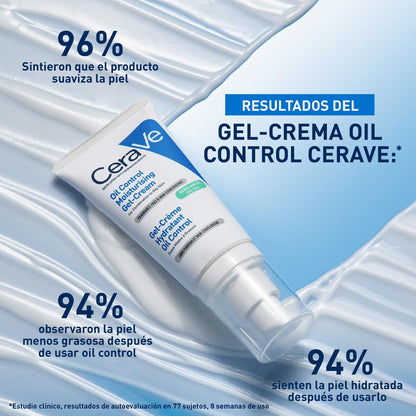 CeraVe Oil Control Gel-Crema Hidratante y Matificante para Piel Grasa 52ml | Hidrata y Controla el Brillo hasta por 8 Horas, con Ácido Hialurónico