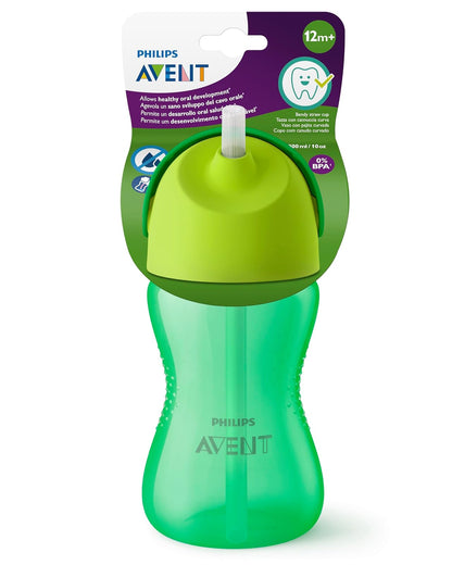Philips Avent Vasito con Popote Flexible 10 oz Verde | Facilita la transición al vaso | Ayuda al desarrollo oral saludable | Popote flexible antigoteo | 1 pz | SCF798/01