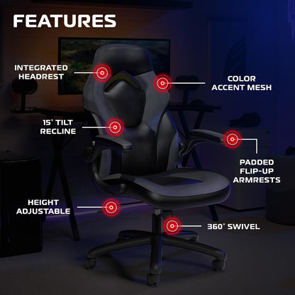 RESPAWN 3085 - Silla para Juegos - Silla para Jugadores y Oficina con reposacabezas Integrado, Bloqueo de inclinación e inclinación Ajustable, Color Gris