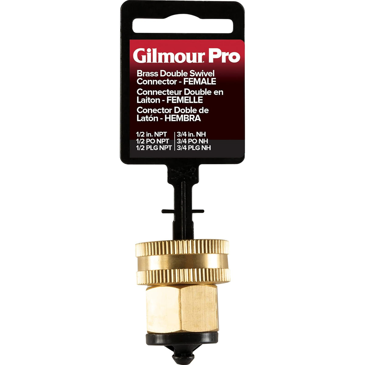 Gilmour Pro - Conector de Manguera Doble Hembra de latón, Conector de Manguera giratoria, tamaño de Rosca NPT (F) a 3/4 Pulgadas NH (F)