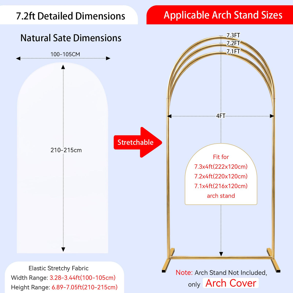 SoarDream - Funda de Arco de Boda de 7.2 pies, de Elastano Blanco, para Arco, para Boda, Cubierta de Arco de Chiara, Tela elástica para Novia, Baby Shower, cumpleaños, Fiesta de cumpleaños