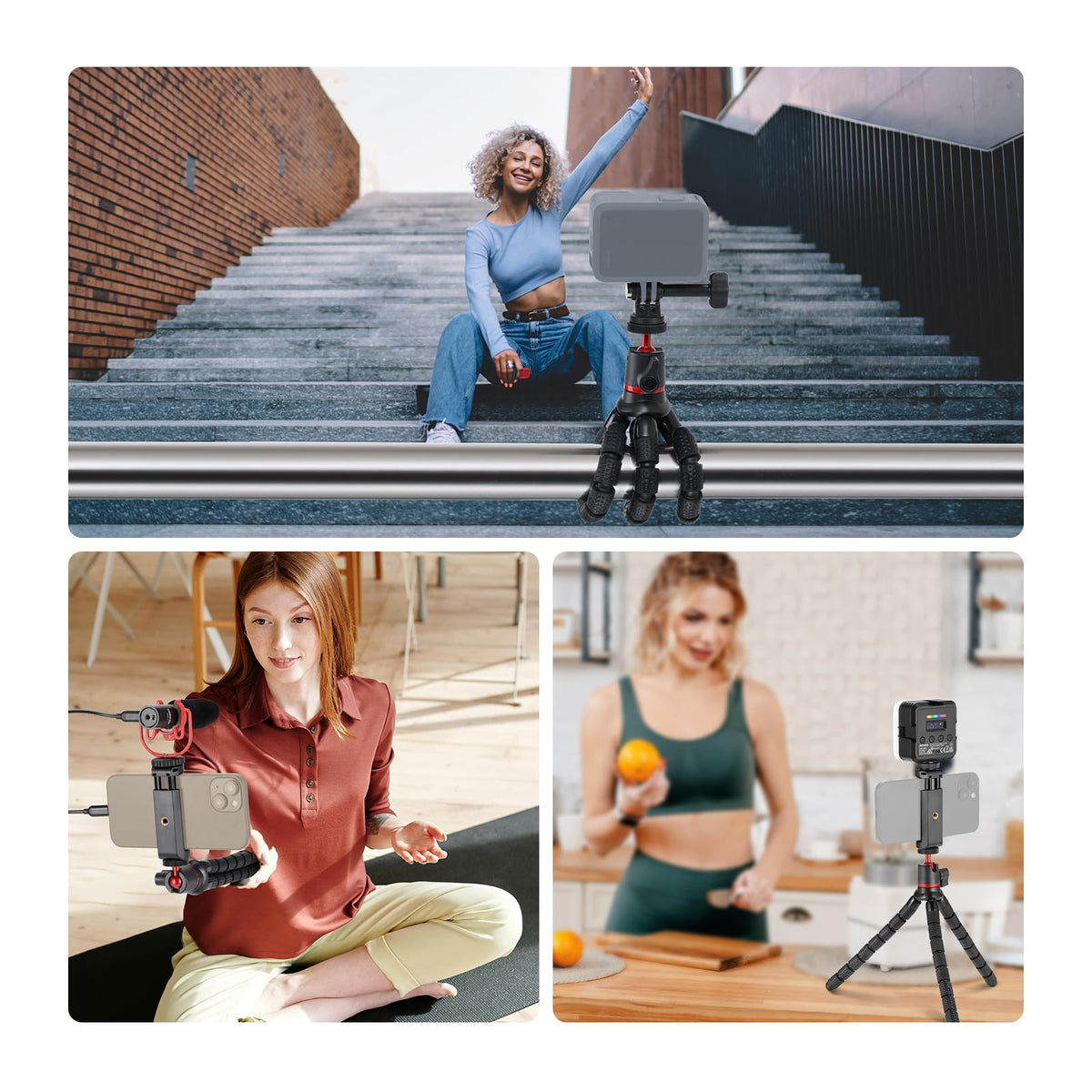 Neewer - Trípode para iPhone con Adaptador de Montaje de cámara de acción y Soporte para teléfono, Mini cámara Flexible para trípode Compatible con GoPro Samsung DSLR cámara Web para Vlog, grabación