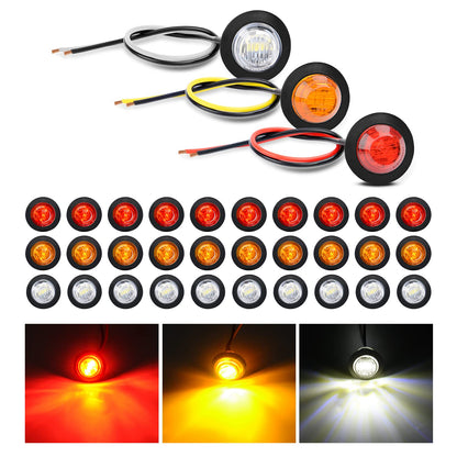 Nilight - 30 luces indicadoras LED de 3/4 pulgadas de distancia redonda, lateral delantera trasera, ámbar blanco y rojo, para camión, furgoneta, caravana, barco, barco, 2 años de garantía, TL-76 - 30 piezas ámbar rojo blanco