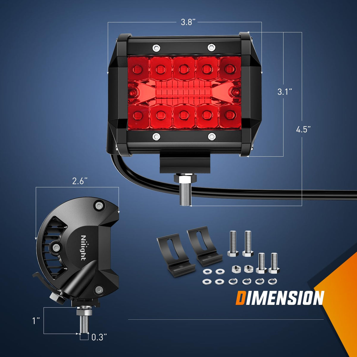 Nilight Luces LED Rojas 4 in, Triple Fila, 60 W, Haz de Inundacion, Paquete de 2 18202R