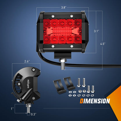 Nilight Luces LED Rojas 4 in, Triple Fila, 60 W, Haz de Inundacion, Paquete de 2 18202R