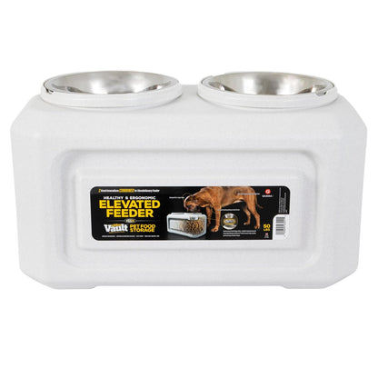 Gamma2 Vittles Vault - Alimentador Elevado para Perros con Almacenamiento, Fabricado en Estados Unidos, Plata, 50 Libras