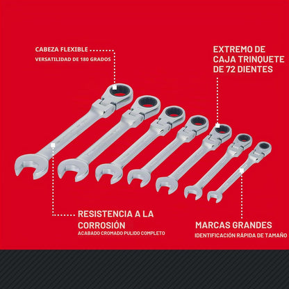 CRAFTSMAN Juego de Llaves Combinadas Métricas con Matraca Reversible por 7 Piezas (CMMT87009)