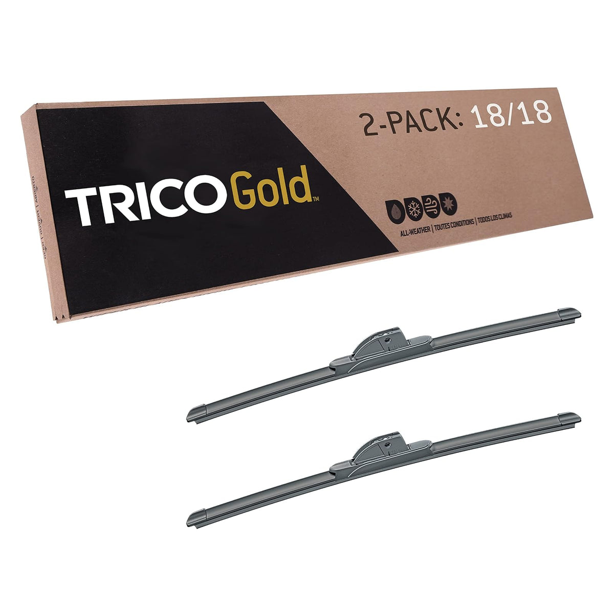 TRICO Gold Limpiaparabrisas de Repuesto Paquete de 2 Todo Clima - 18" + 18" Paquete de 2