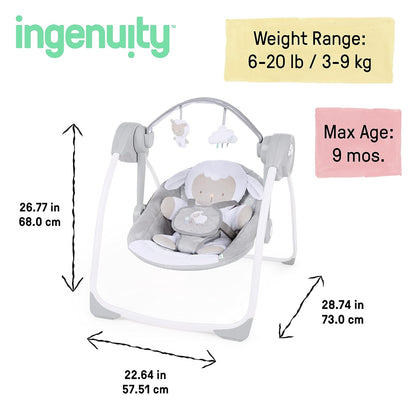 Ingenuity Comfort 2 Go Portable Swing Cuddle Lamb Compact Swing with TrueSpeed