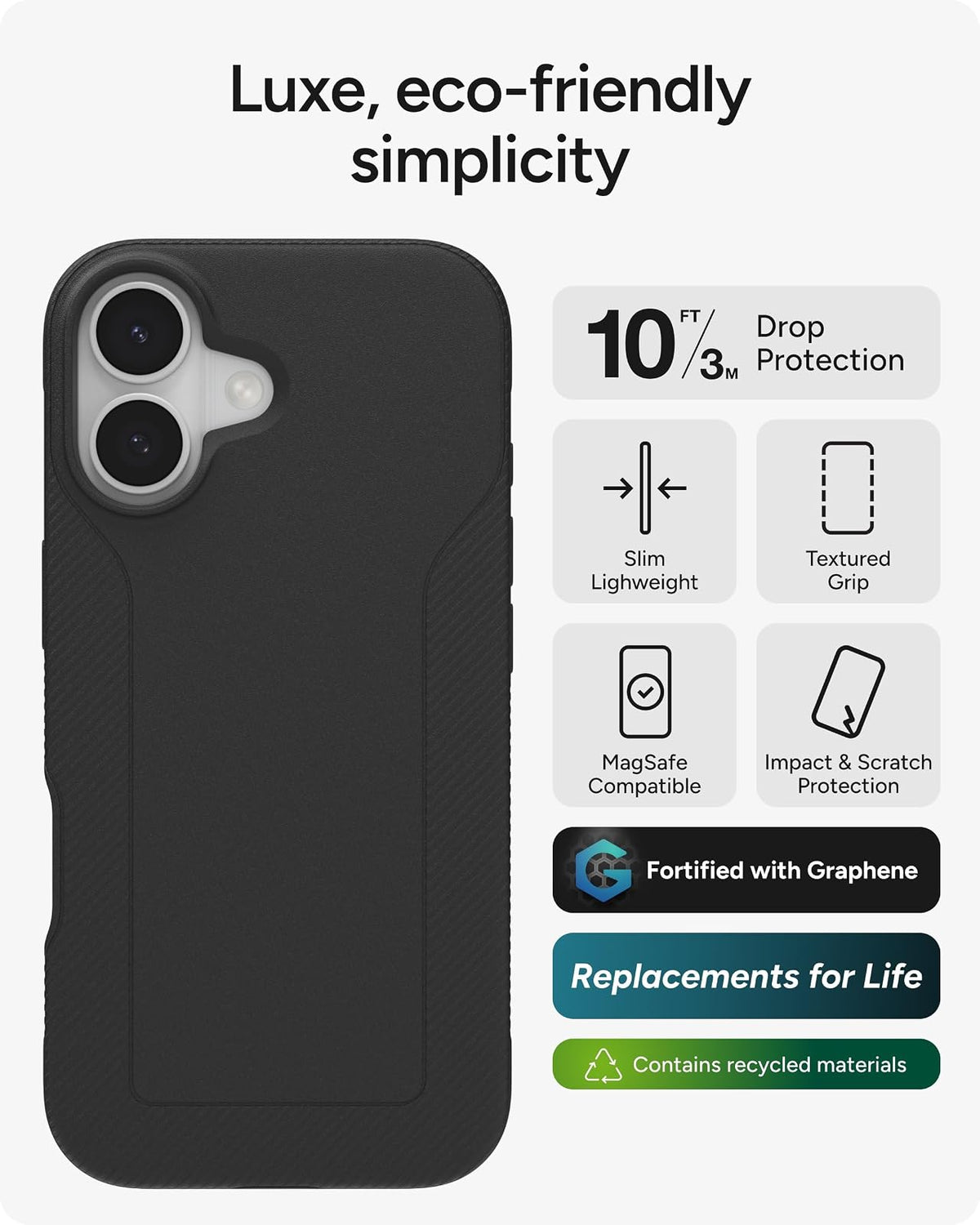 ZAGG Luxe - Funda para iPhone 17, Color Negro, grafeno Duradero para protección contra caídas (3 m), diseño Delgado y Ligero, Compatible con MagSafe