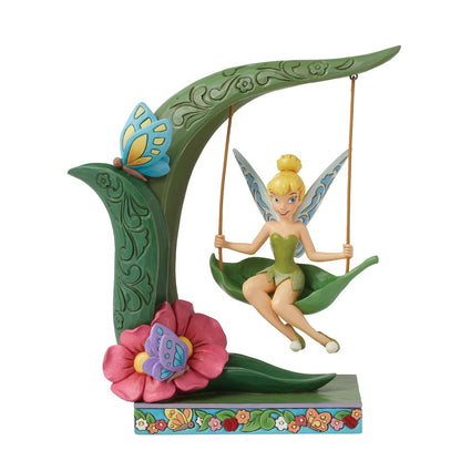 Enesco Disney Traditions Collection by Jim Shore Peter Pan Tinker Bell Spring Swing Figurita de resina de piedra pintada a mano coleccionable Disney Tink Figurines para decoración del hogar, 8.63