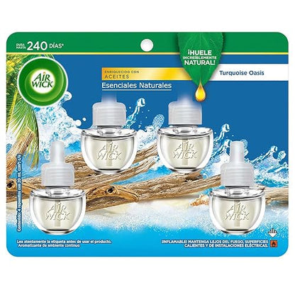 Air Wick Repuestos para Aromatizante Eléctrico, Aroma Turquoise Oasis, 4 Piezas de 20 ml c/u