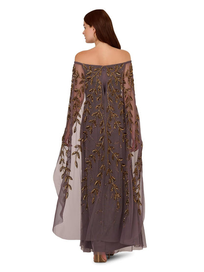 Adrianna Papell Bead Cape Long Dress Vestido para ocasión Especial Mujer