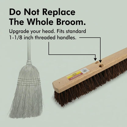 Bristles 4218 - Cabezal de Escoba de Empuje para Exteriores de 45,7 cm, Bloque de Madera Dura Resistente, Fibras de Palmyra rígidas, Color café
