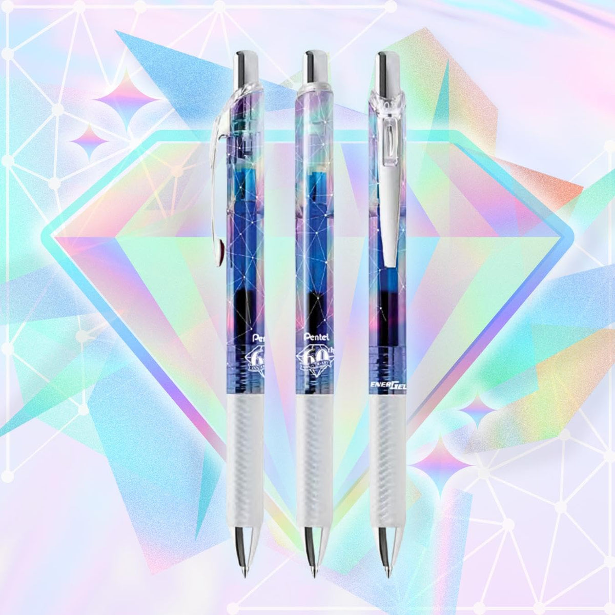 Pentel EnerGel Expressions, paquete de edición limitada del 60 aniversario, bolígrafos de gel líquido ICE (0,7 mm), línea media, colores de tinta surtidos, paquete de 8 (BL77TLABP8M)