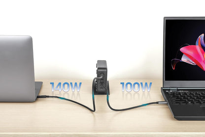 Manhattan 102667 Estación de Carga PD 4 Puertos USB-C 240 W Power Delivery 3.1 GAN, hasta 140 W por Puerto, Carga Rápida Inteligente, Compacta y Segura, Compatible Laptops, Teléfonos y Tablets.