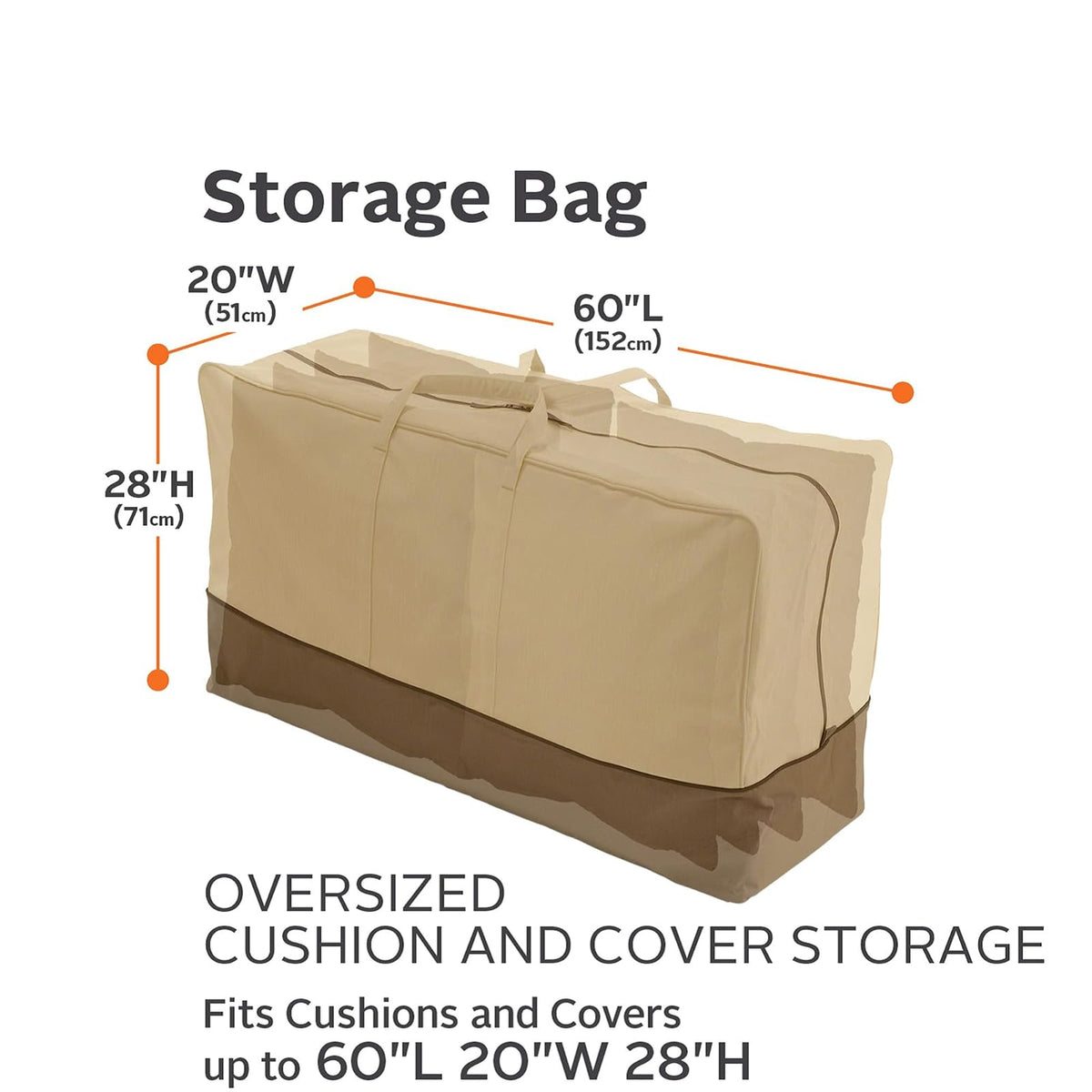 Classic Accessories Veranda - Bolsa de Almacenamiento para cojín y Funda de Patio, Resistente al Agua, 60 Pulgadas, Fundas para Muebles de Patio