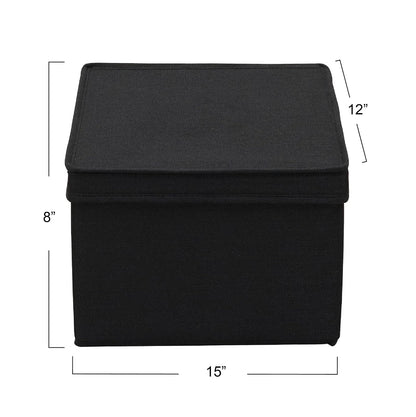 Household Essentials - Caja de almacenamiento grande de tela con tapa, color negro, juego de 2