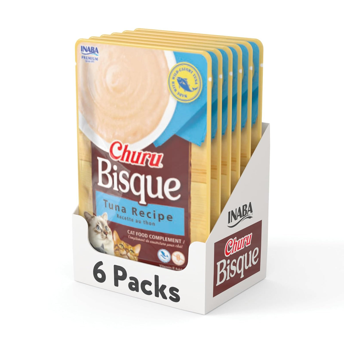 Churu Inaba Bisque, Premios Tipo Sopa para Gato, Sabor Atún, Textura Cremosa, 6 Sobres de 40g