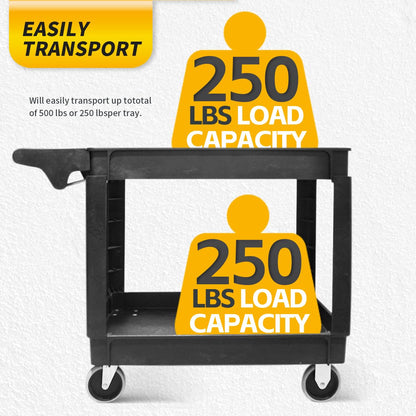 MaxWorks 50993 Carrito de Polipropileno de Servicio utilitario de 500 Libras con Dos bandejas y Ruedas, 40 x 17 Pulgadas. Dimensiones totales