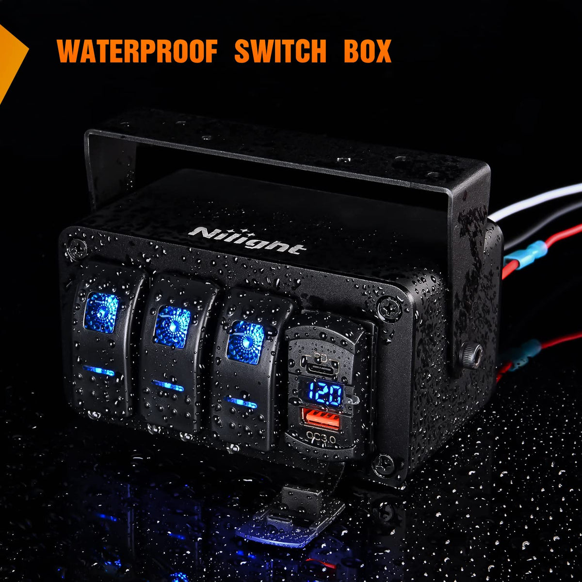 Nilight Caja de 3 Interruptores Basculantes SPST 12 V con USB Tipo C, QC 3.0 y Voltímetro, Impermeable, para Barco y Auto