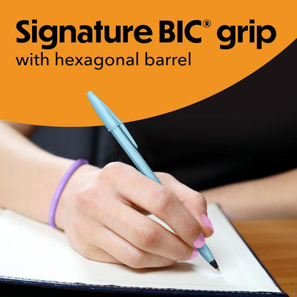 BIC vidrio Pastel Bolígrafos, tinta negra, barriles de colores pastel, bolígrafos para diario, paquete de 24 unidades