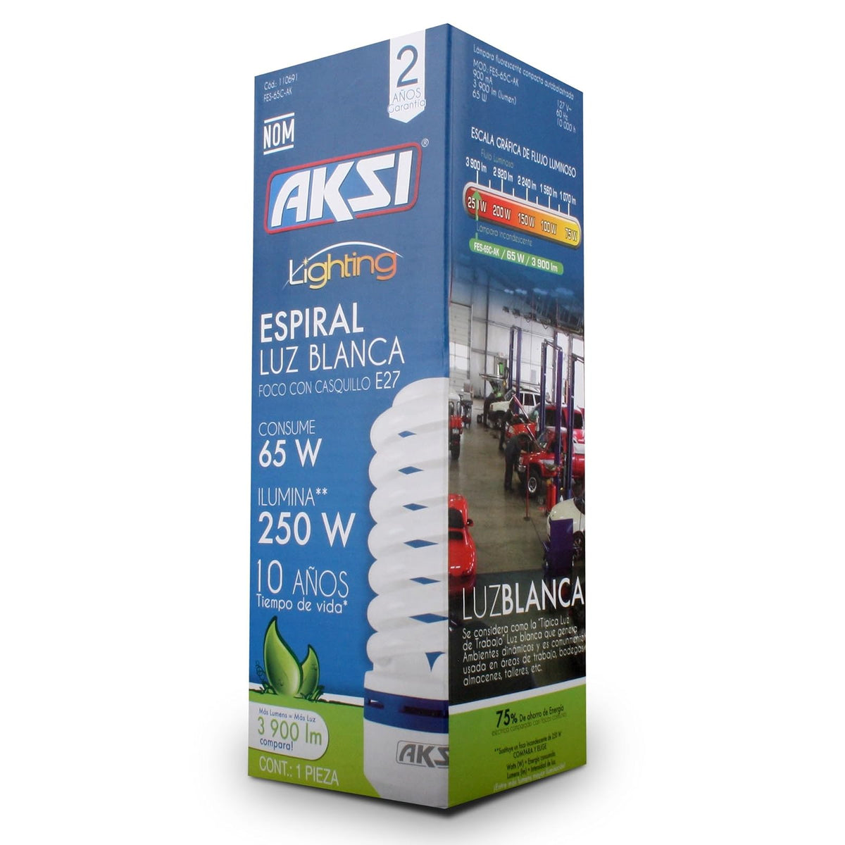 Foco Ahorrador Aksi 65W (Ilumina 250W) - Luz Blanca 127v