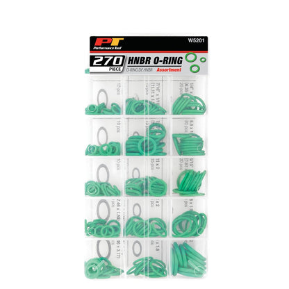 Performance Tool Anillos O Métricos W5201, 270 Piezas, Verde | Surtido de kit de sellos de reparación automotriz y herramientas. Nitrilo butadieno hidrogenado. Resistente a productos