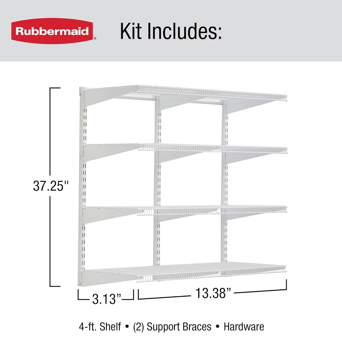 Rubbermaid Sistema de estantería de organización de despensa de 36 pulgadas, montaje directo en pared, 4 estantes y kit de herramientas de montaje incluido sistema de estantería de alambre blanco para