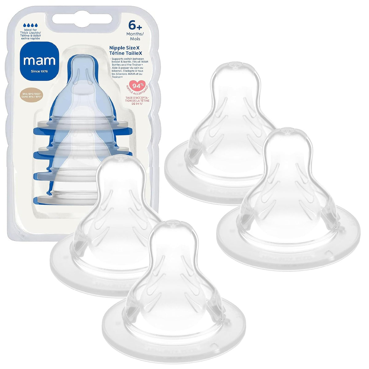 MAM Pezones de Silicona SkinSoft Nivel 4 | Flujo extra rápido, 6+ meses, 4 pzs, sin BPA, silicona grado médico