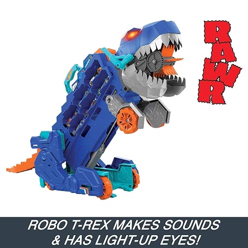 Hot Wheels Pista City Súper Remolque T-Rex con Luces y 2 Autos Incluidos para Niños de 4 Años