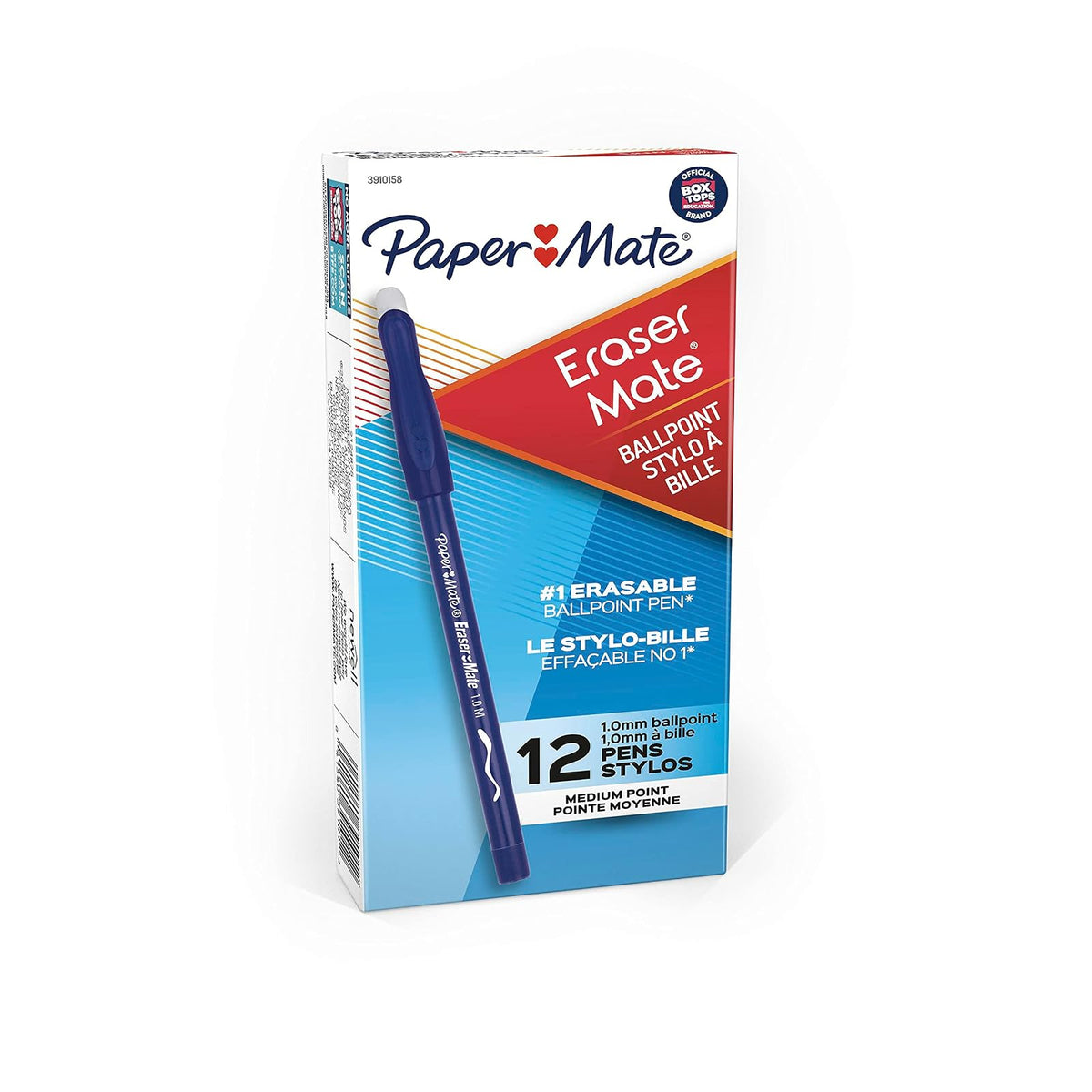 Paper Mate 3930158 EraserMate - marcador borrable, punta media, negro, 12 unidades, Azul, 12 unidades