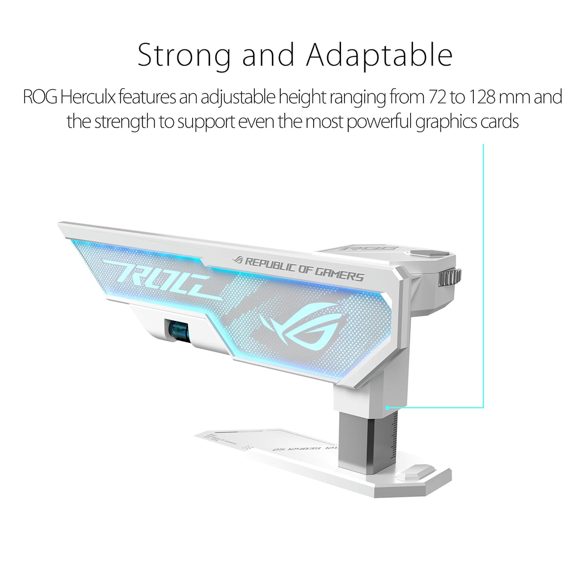 ASUS ROG Herculx - Soporte para Tarjeta gráfica Edición Blanca (diseño sin Herramientas, Nivel de Burbuja Incluido, aleación de Zinc sólido, 72-128 mm, Aura Sync)