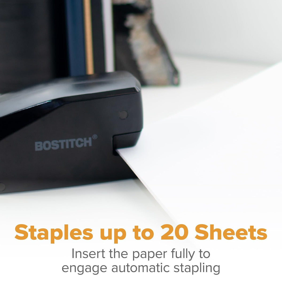 Bostitch Portable Electric Stapler, 20 Sheets, AC or Battery Powered, Black (MDS20-BLK)