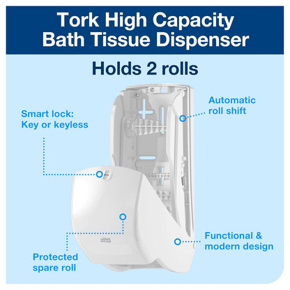 Tork 555620 - Dispensador de Rollo de Papel higiénico Doble T26, Alta Capacidad, Rango de elevación, 6.5 x 6.3 x 14.2 Pulgadas