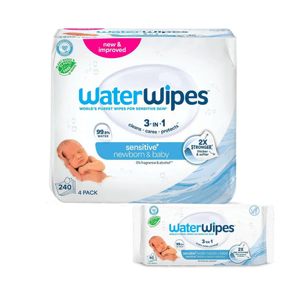 WaterWipes Toallitas Húmedas para Bebé Hipoalergénicas, 9 Paquetes - Sin fragancia - 60 Unidad (Paquete de 4)