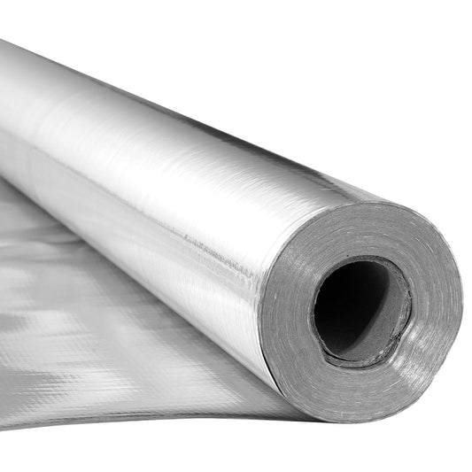 VEVOR Rollo de Aislamiento Reflectante Doble, Barrera Radiante de Tela Tejida sin Perforar, 38,1 x 1,22 m x 0,15 mm, Lámina de Aluminio de Doble Cara, Reflectividad ≥ 95%, para Techos y Ventanas
