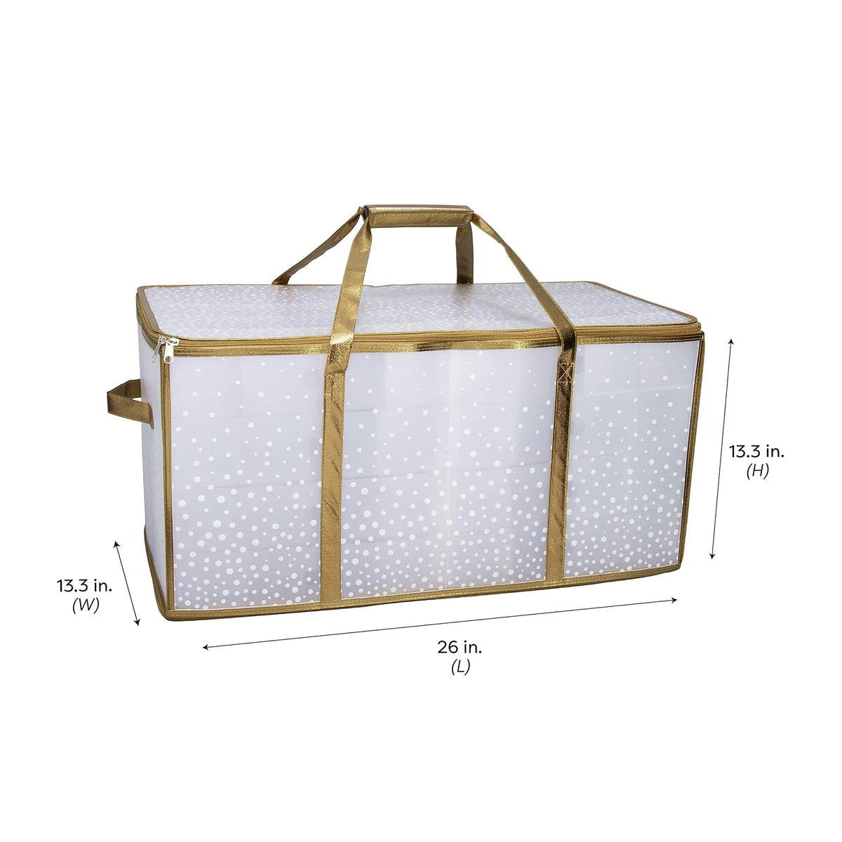 Simplify Organizador de 128 Unidades de Almacenamiento de Adornos de Navidad | Dimensiones: 26.5 x 13.5 Pulgadas, Dorado, Asas fáciles de Llevar, organización navideña, Cierre de Cierre, Capacidad