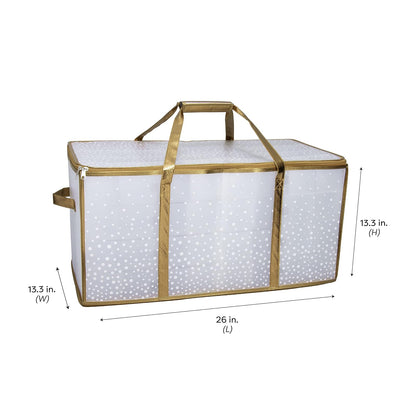 Simplify Organizador de 128 Unidades de Almacenamiento de Adornos de Navidad | Dimensiones: 26.5 x 13.5 Pulgadas, Dorado, Asas fáciles de Llevar, organización navideña, Cierre de Cierre, Capacidad