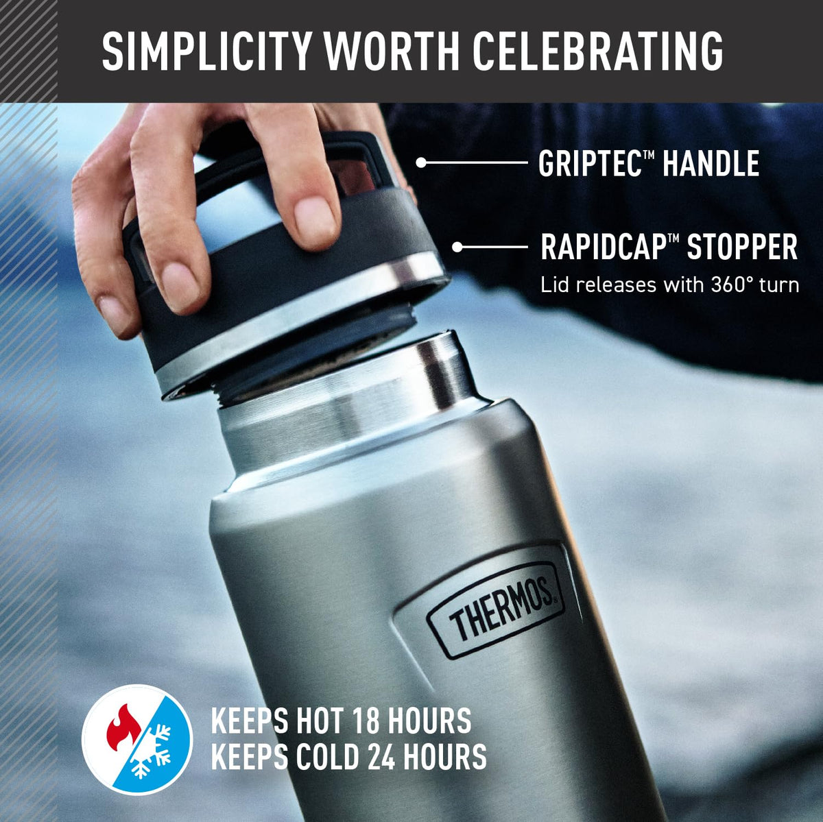 THERMOS ICON SERIES - Botella de agua con tapa de rosca - 40 onzas, glaciar, botella de agua aislada al aspiradora de acero inoxidable con tapa