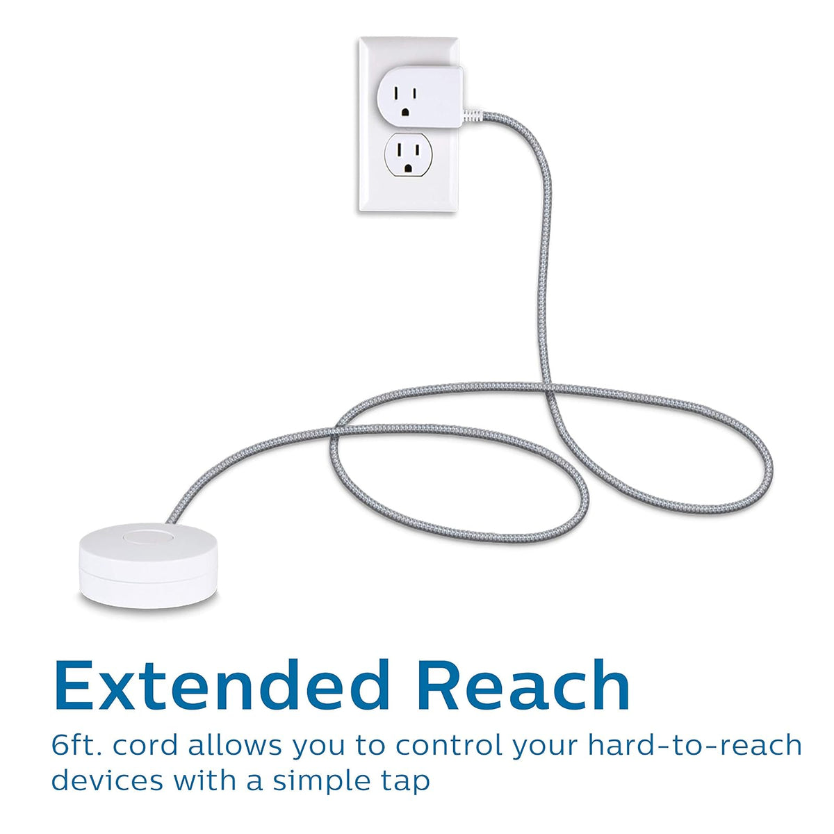 Philips SPS1611WA/37 - Enchufe de conexión a tierra con cable trenzado, cable de alimentación de 6 pies de largo, interruptor de encendido/apagado, para montaje en mesa o pared, perfecto para
