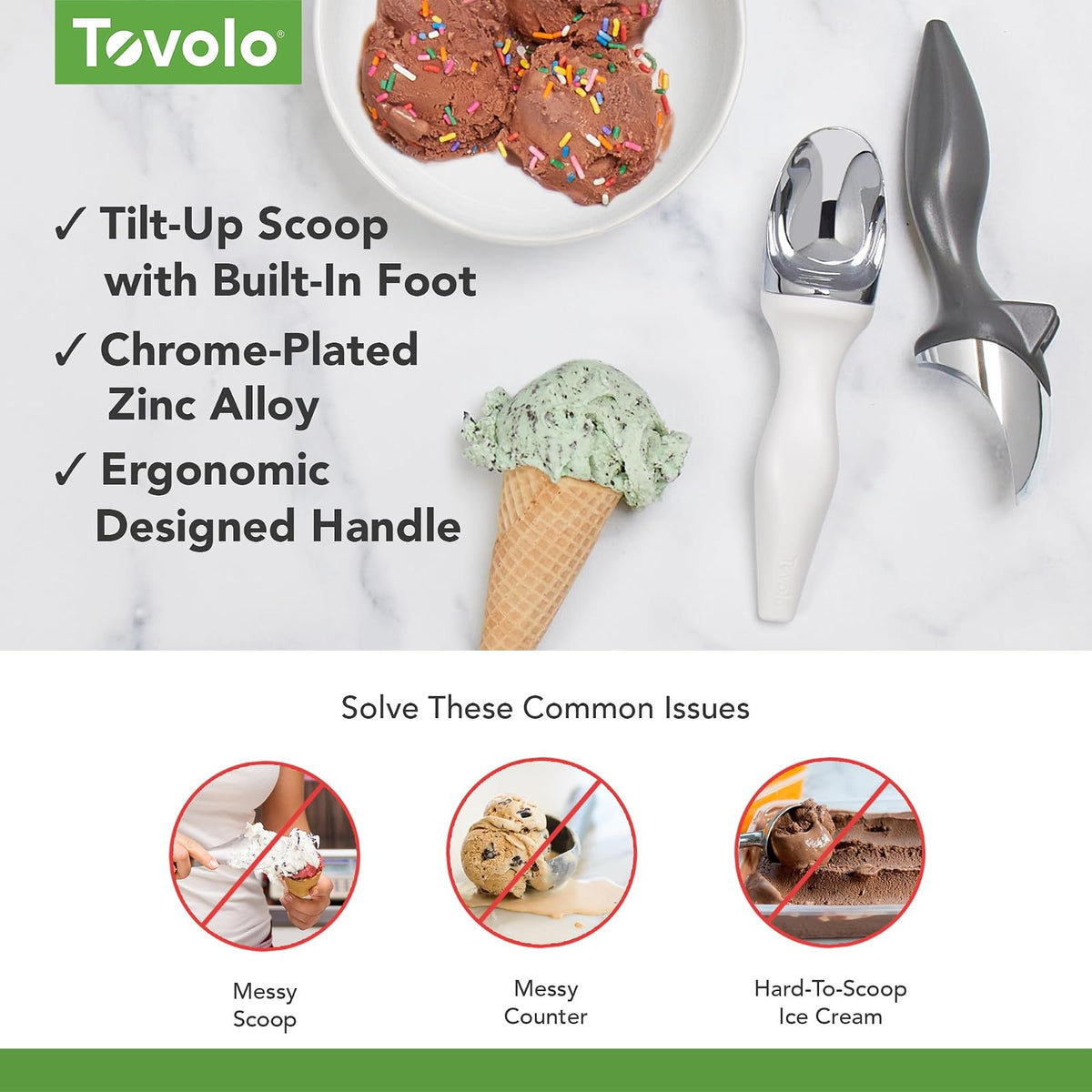 Tovolo Cuchara inclinable (Blanca) - Gadget de Cocina y Herramienta para golosinas congeladas, Helados, sorbetes, gelatina/Utensilios de Regalo y 1 EA