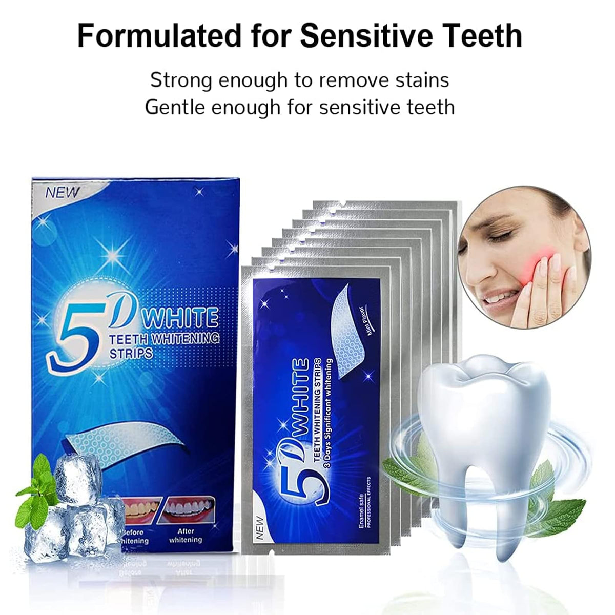 nvban 14Pcs Teeth Whitening Strips, 5D Teeth Whitening Strips, Professional Teeth Whitener and Teeth Whitening Kit, Safe Formula for Sensitive Teeth Teeth Whitening Kit